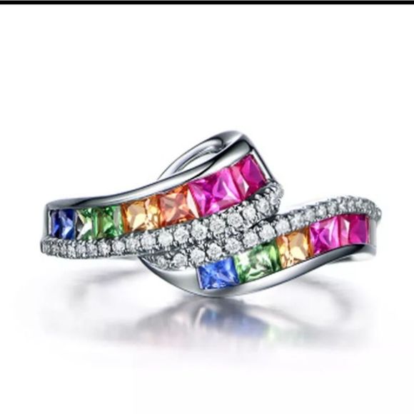 Sterling Silver 925 rainbow of topaz pride ring unisex sz 9 new - Picture 3 of 4